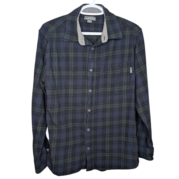 Eddie Bauer Green Blue Plaid Flannel Button-up Shirt Mens Medium - Picture 1 of 9